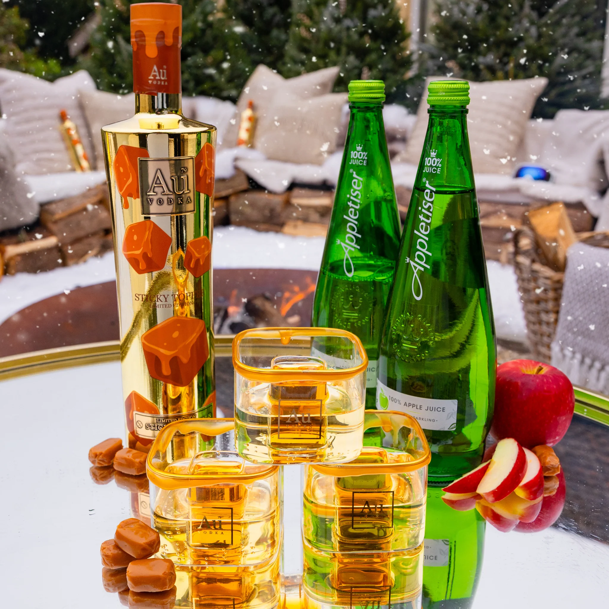 Au Vodka Sticky Toffee 700ml & 2 Bomb Shot Glasses